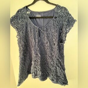 Simply Emma Navy Blue Lace Lined Blouse Women’s Size 1X